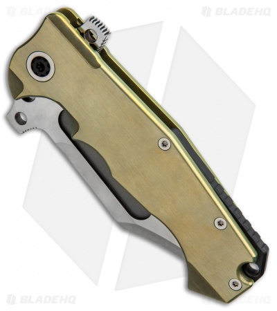 Andre de Villiers Bowie Badlands Frame Lock Knife Gold/Black Ti (4" Satin) AdV