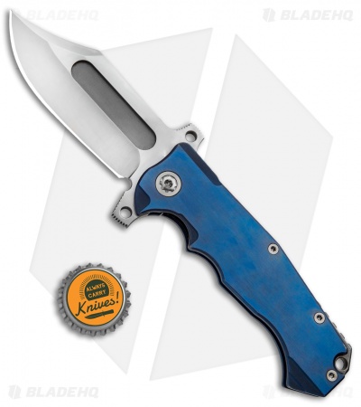 Andre de Villiers Bowie Badlands Frame Lock Knife Blue Ti (4" Satin) AdV