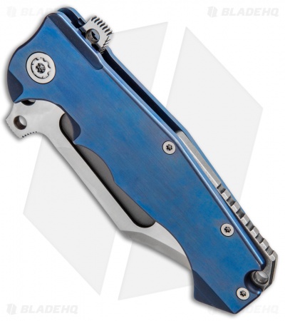 Andre de Villiers Bowie Badlands Frame Lock Knife Blue Ti (4" Satin) AdV