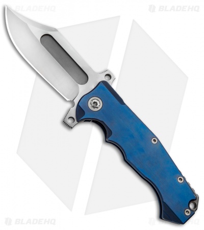 Andre de Villiers Bowie Badlands Frame Lock Knife Blue Ti (4" Satin) AdV
