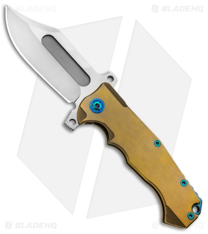 Andre de Villiers Bowie Badlands Frame Lock Knife Gold/Teal Ti (4" Satin) AdV