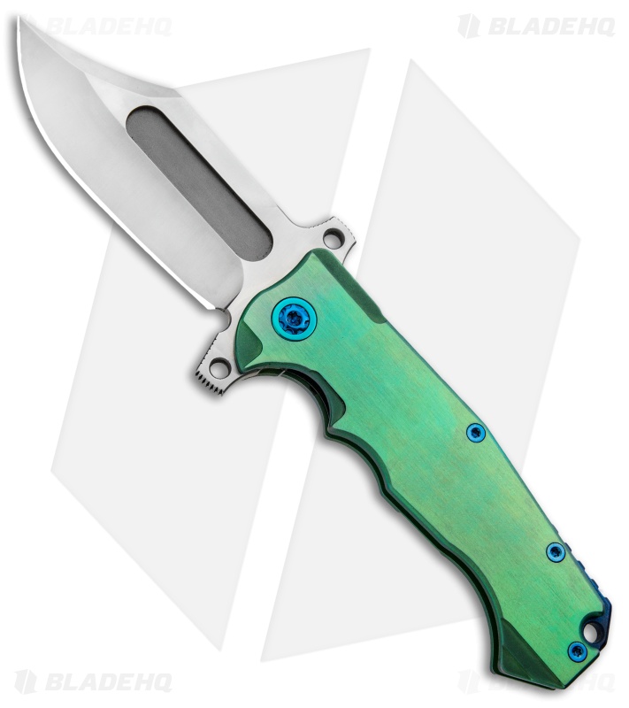 Andre de Villiers Bowie Badlands Frame Lock Knife Green/Blue Ti (4" Satin) AdV