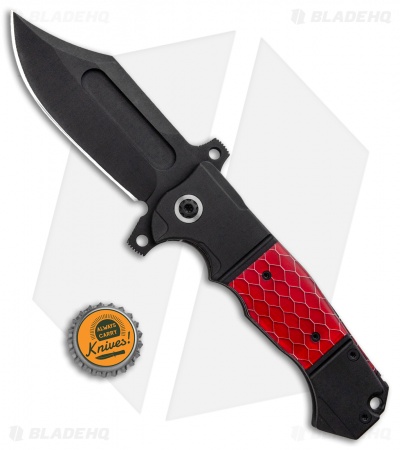 Andre de Villiers Bowie Badlands Frame Lock Knife Red C-Tek Ti (4" Black) AdV