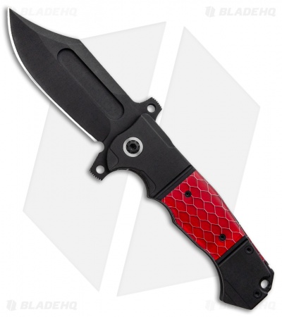 Andre de Villiers Bowie Badlands Frame Lock Knife Red C-Tek Ti (4" Black) AdV