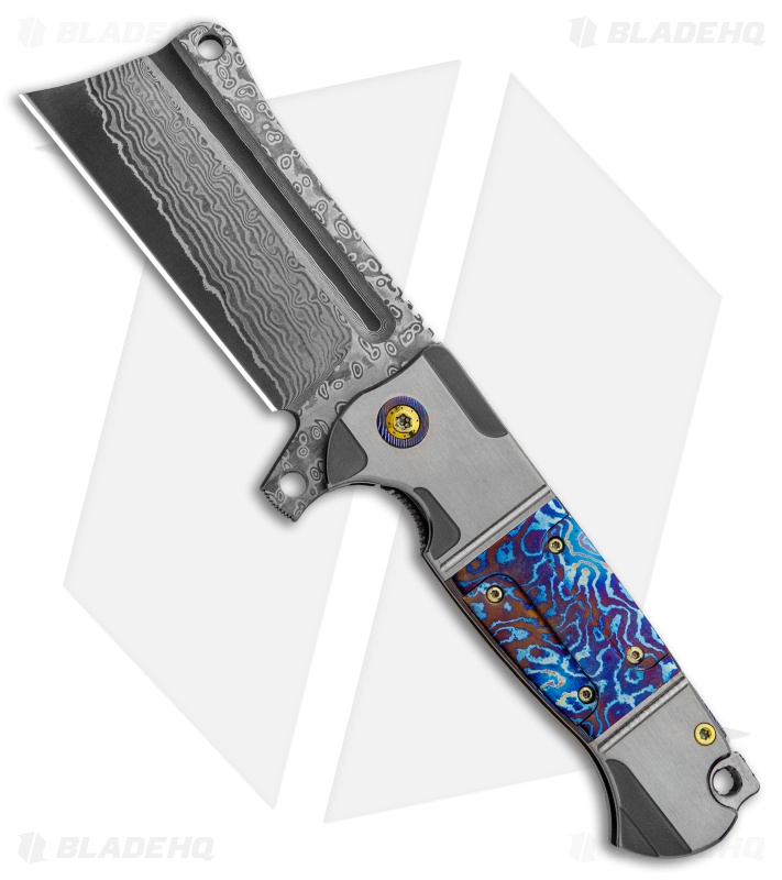 Andre de Villiers Custom Battle Cleaver Flipper Knife Mokuti (4" Damascus) AdV