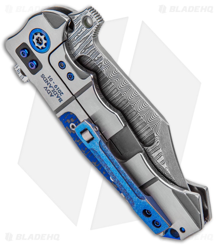 Andre de Villiers Custom Bowie Badlands Flipper Knife Blue CF (4