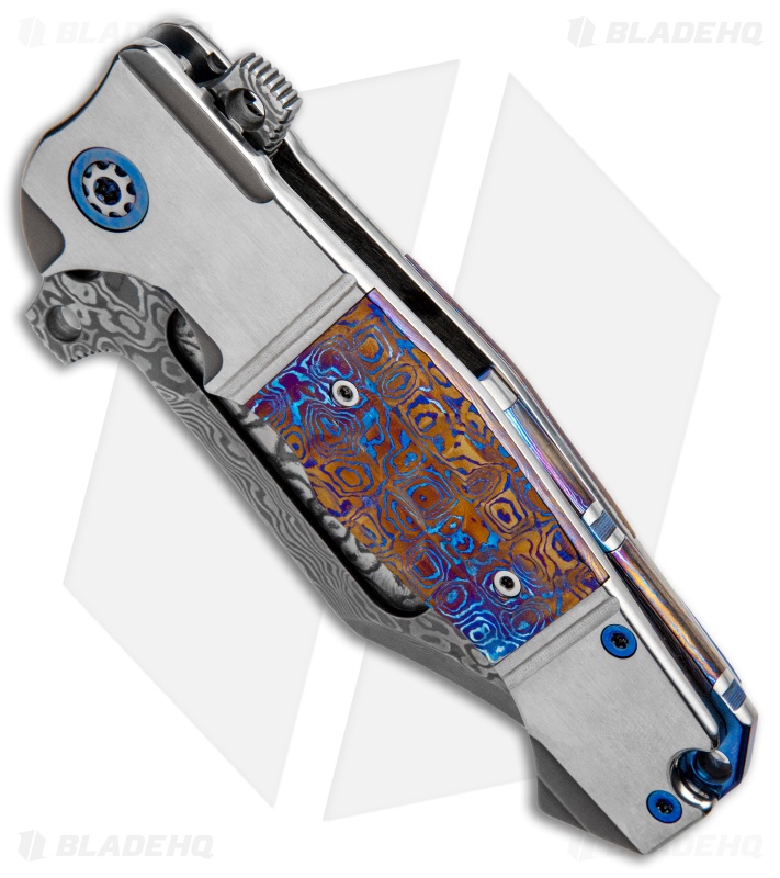 Andre de Villiers Custom Bowie Badlands Flipper Knife VG10/Mokuti  (4" Damascus)