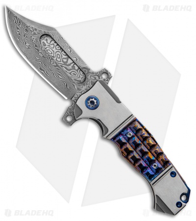 Andre de Villiers Custom Bowie Badlands Flipper Knife VG10/Mokuti  (4" Damascus)