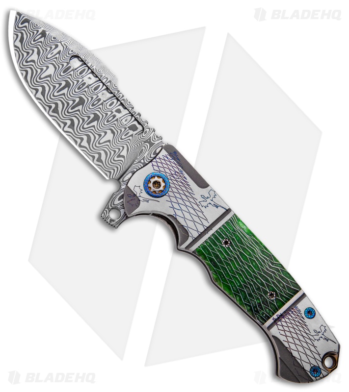 Andre De Villiers Custom Harpoon Knife Dragonskin/ Green C-Tek (3.8" Damascus)