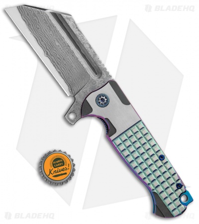 Andre de Villiers Custom War Hulk Flipper Knife VG10/Teal Frag (4" Damascus) 