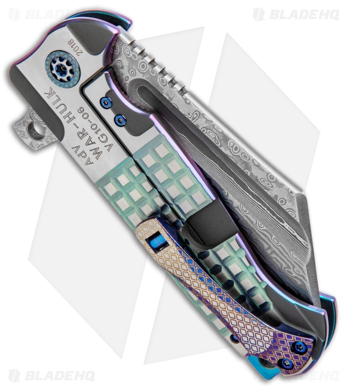 Andre de Villiers Custom War Hulk Flipper Knife VG10/Teal Frag (4" Damascus) 