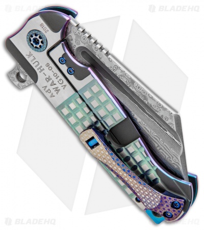 Andre de Villiers Custom War Hulk Flipper Knife VG10/Teal Frag (4" Damascus) 
