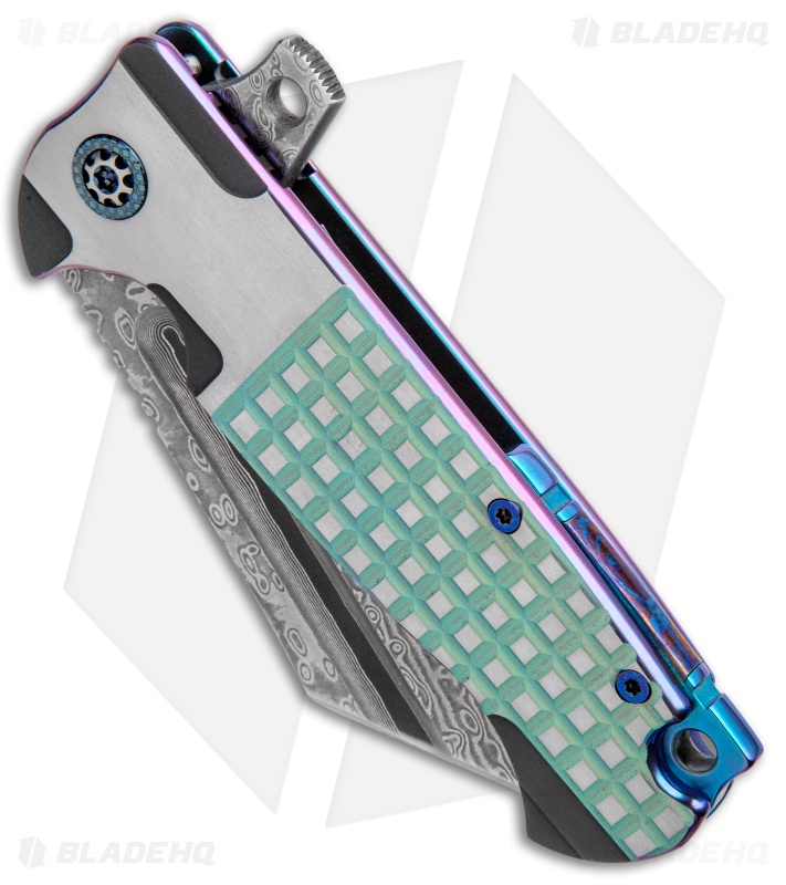 Andre de Villiers Custom War Hulk Flipper Knife VG10/Teal Frag (4" Damascus) 