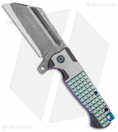 Andre de Villiers Custom War Hulk Flipper Knife VG10/Teal Frag (4" Damascus) 