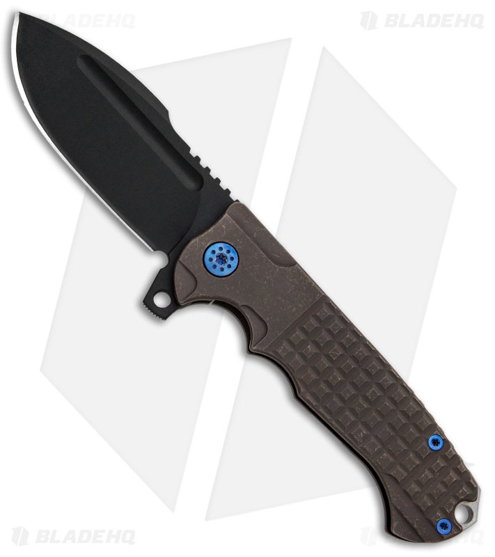 Andre de Villiers Harpoon F17 Frag Frame Lock Knife Bronze/Blue Ti (3.88" Black)