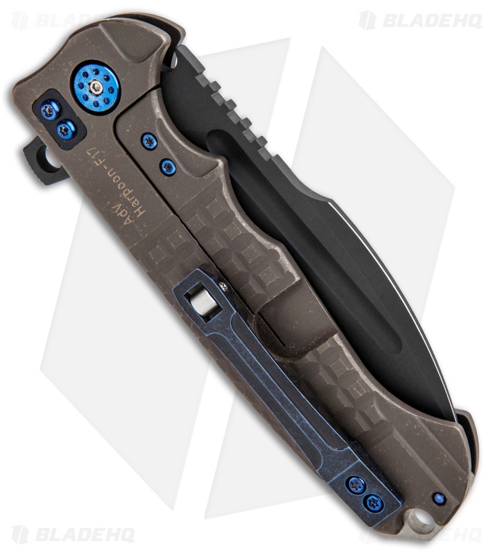 Andre de Villiers Harpoon F17 Frag Frame Lock Knife Bronze/Blue Ti (3.88" Black)