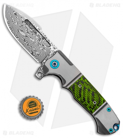 Andre de Villiers Harpoon Frame Lock Flipper Knife Green CF (3.9" Damascus)