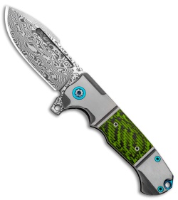 Andre de Villiers Harpoon Frame Lock Flipper Knife Green CF (3.9" Damascus)