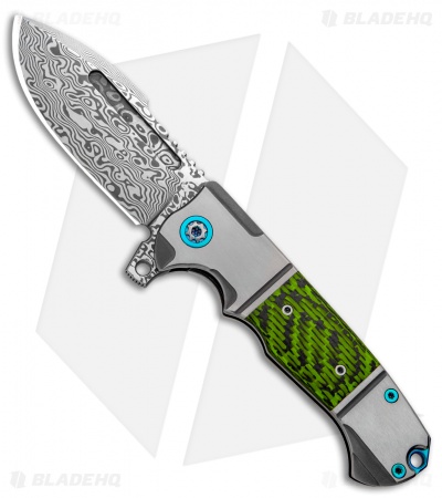 Andre de Villiers Harpoon Frame Lock Flipper Knife Green CF (3.9" Damascus)