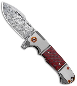 Andre de Villiers Harpoon Frame Lock Flipper Knife Red CF (3.9" Damascus)