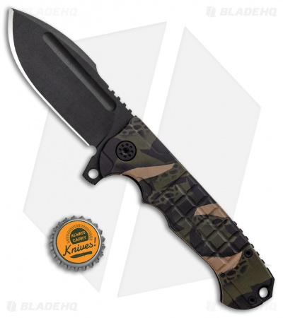Andre De Villiers Harpoon Flipper Folding Knife Frag Camo (3.9" Black)