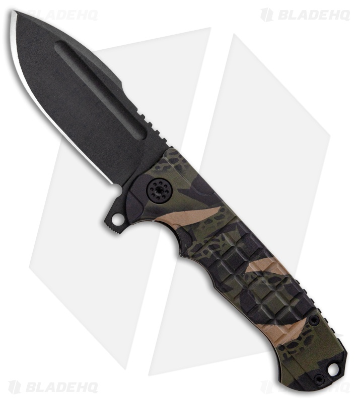 Andre De Villiers Harpoon Flipper Folding Knife Frag Camo (3.9" Black)
