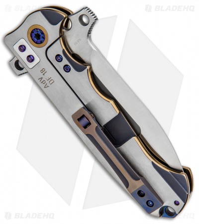 Andre de Villiers Mid-Tech DF Frame Lock Knife Gold/Purple Ti (3.88" Satin) AdV