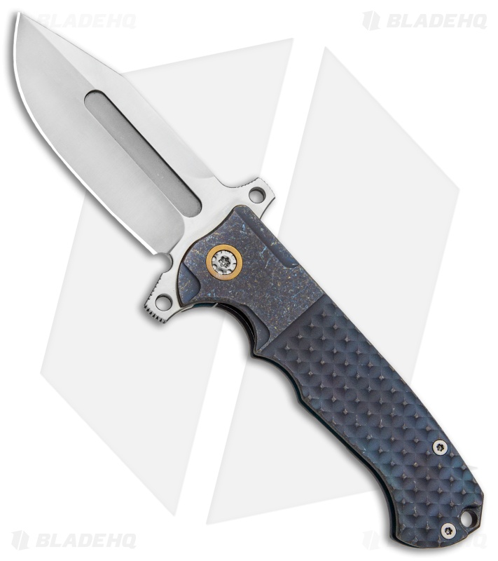 Andre de Villiers Mid-Tech DF Frag Frame Lock Knife Blue/Bronze Ti (3.88" Satin)