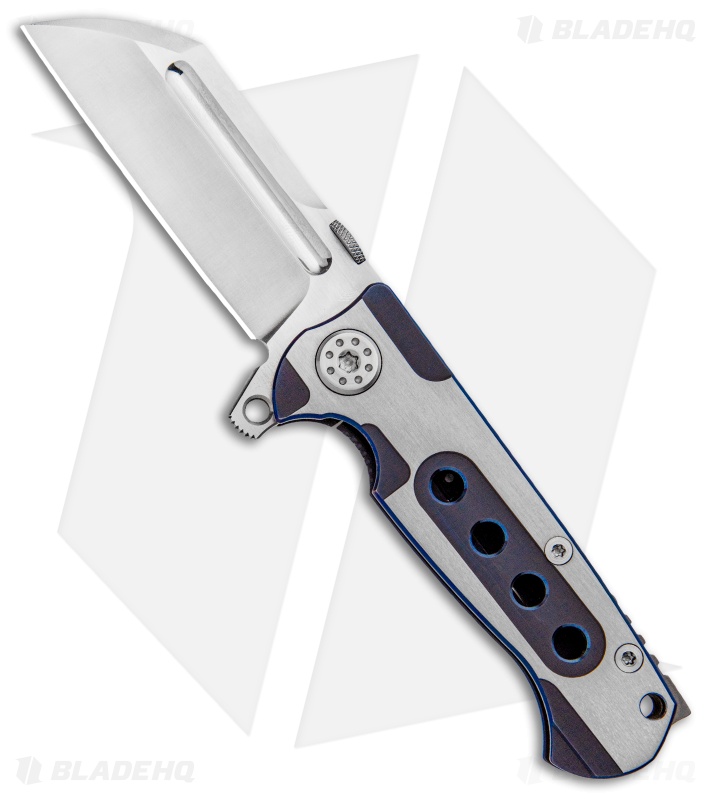 Andre de Villiers Mini Butcher Frame Lock Knife Blue Lip Ti (3" Satin)