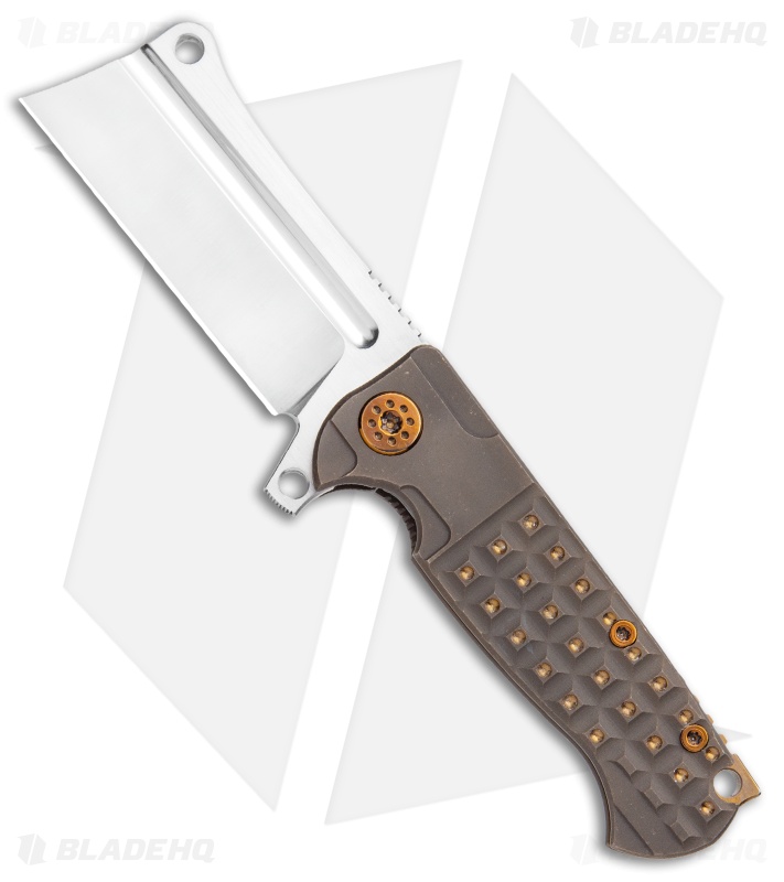Andre de Villiers Mini Cleaver Flipper Knife Gold Ano Frag Ti (3.25" Satin) AdV