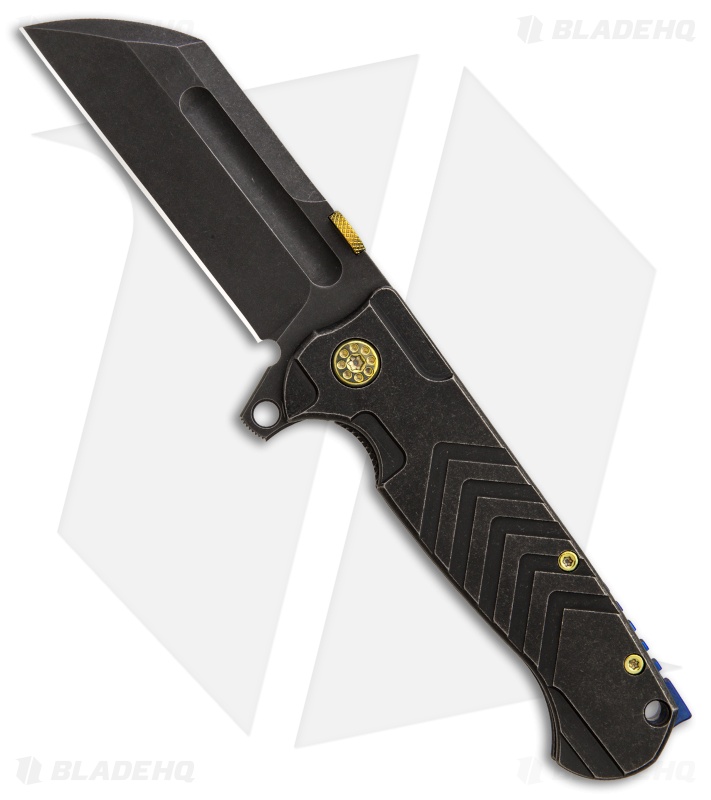 Andre de Villiers Tac Butcher Frame Lock Knife Arrow Ti Gold Ano (4" Black SW)