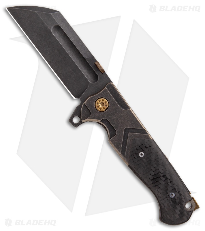 Andre de Villiers Tac Butcher Frame Lock Knife CF/Gold Ano (4" Black SW) AdV