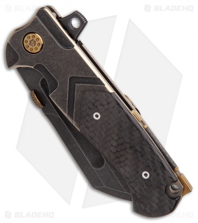 Andre de Villiers Tac Butcher Frame Lock Knife CF/Gold Ano (4" Black SW) AdV