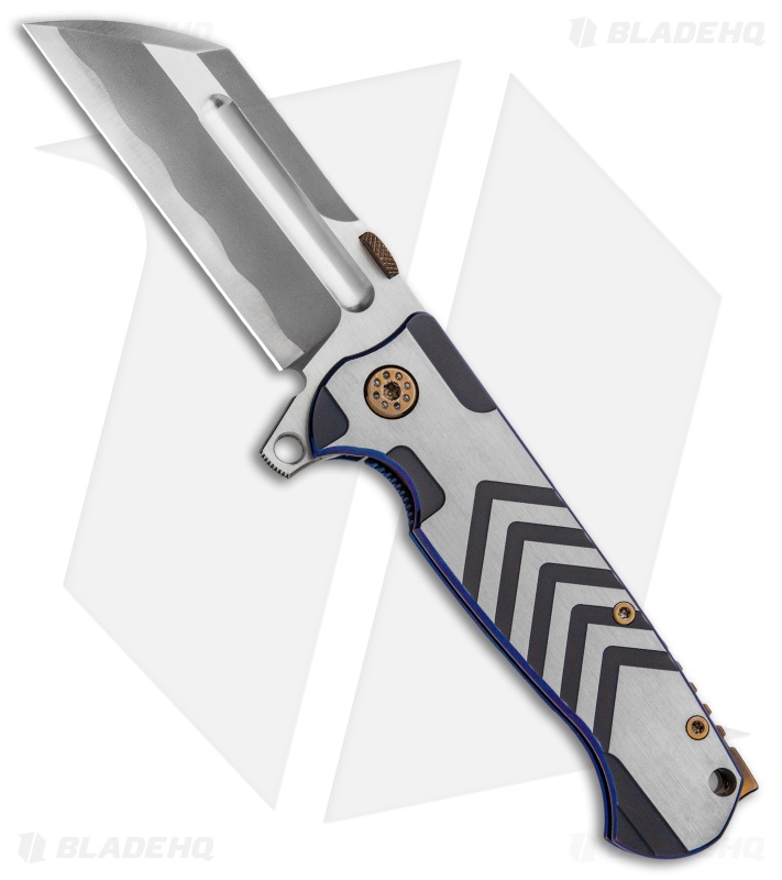 Andre de Villiers Tac Butcher Frame Lock Knife Arrow Ti Blue Ano (4" Two-Tone)