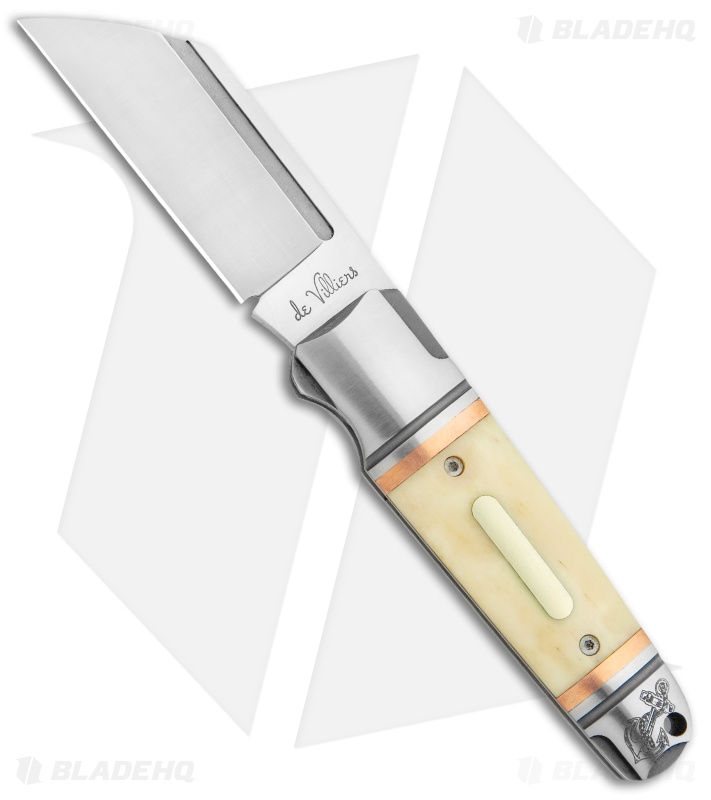 Andre de Villiers Pocket Butcher Slip Joint Bone/Copper Engraved (2.9" Satin)