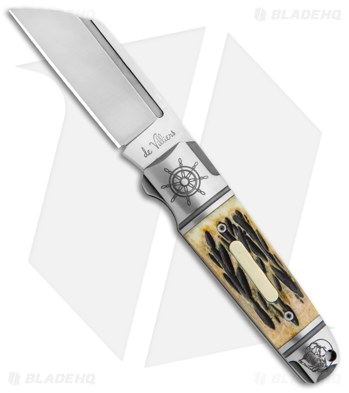 Andre de Villiers Pocket Butcher Slip Joint Jigged Bone Engraved (2.9" Satin)