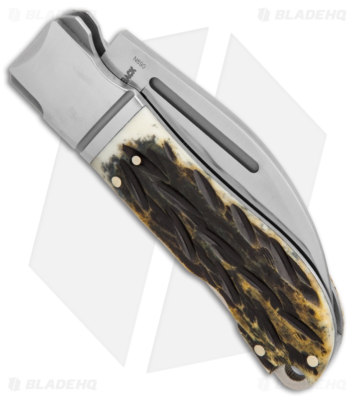 Andre de Villiers Swayback Lockback Knife Stag w/Insert (2.8" Satin) AdV