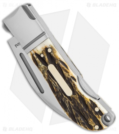 Andre de Villiers Swayback Lockback Knife Stag w/Insert (2.8" Satin) AdV
