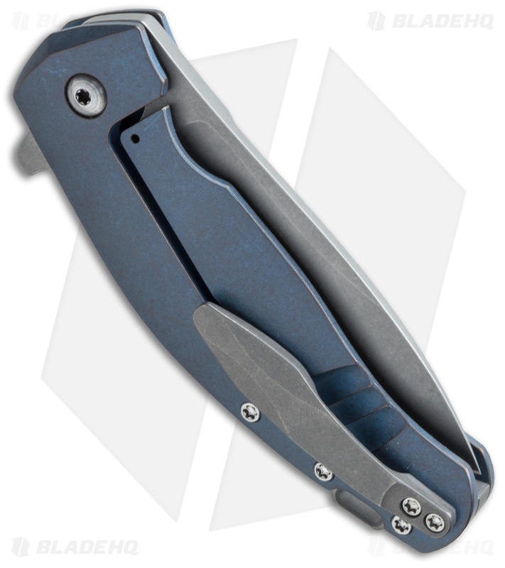 Jens Anso Knives Custom Ziggy Knife Blue Titanium (3" Stonewash)