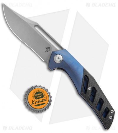 APurvis Blades Primordial Knife Blue Ti/Carbon Fiber (3.25" Bead Blast)