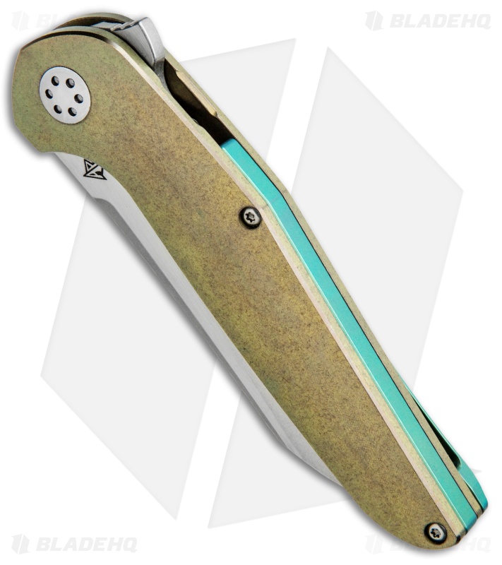 APurvis Blades Progeny Gold Titanium Frame Lock Flipper Knife (3.25" Stonewash)