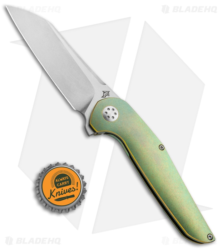 APurvis Blades Progeny Green Titanium Frame Lock Flipper Knife (3.25" Stonewash)