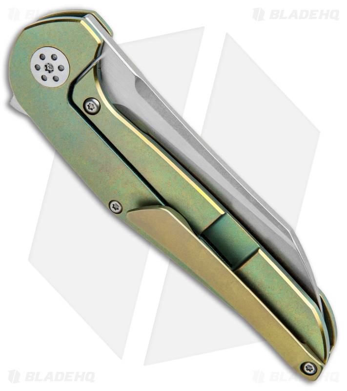 APurvis Blades Progeny Green Titanium Frame Lock Flipper Knife (3.25" Stonewash)