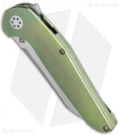 APurvis Blades Progeny Green Titanium Frame Lock Flipper Knife (3.25" Stonewash)