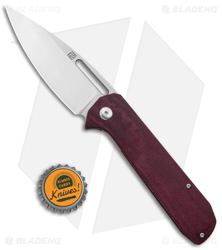 Artisan Cutlery Arion Frame Lock Knife Double Coral Red Micarta (3.6" Satin)