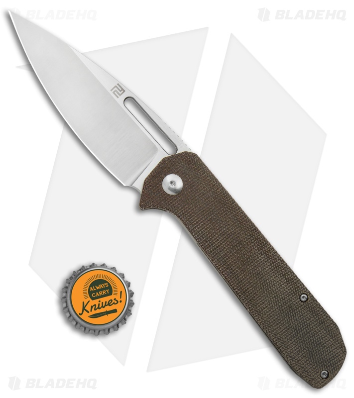 Artisan Cutlery Arion Frame Lock Knife OD Green Micarta (3.6" Satin)