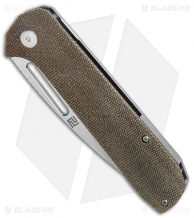 Artisan Cutlery Arion Frame Lock Knife OD Green Micarta (3.6" Satin)