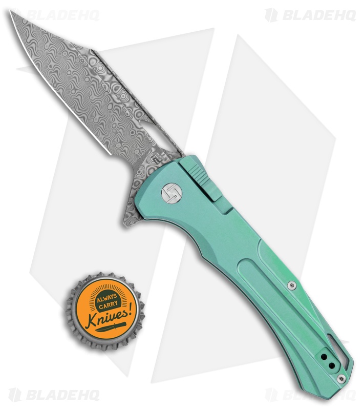 Artisan Cutlery Blowback Recoil-Lock Knife Green Titanium (3.7" Damascus)
