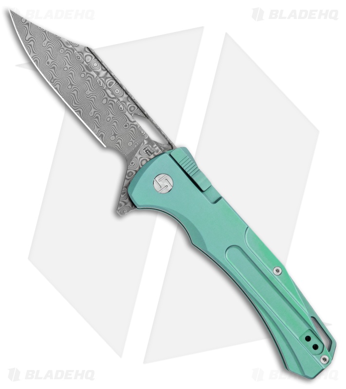 Artisan Cutlery Blowback Recoil-Lock Knife Green Titanium (3.7" Damascus)