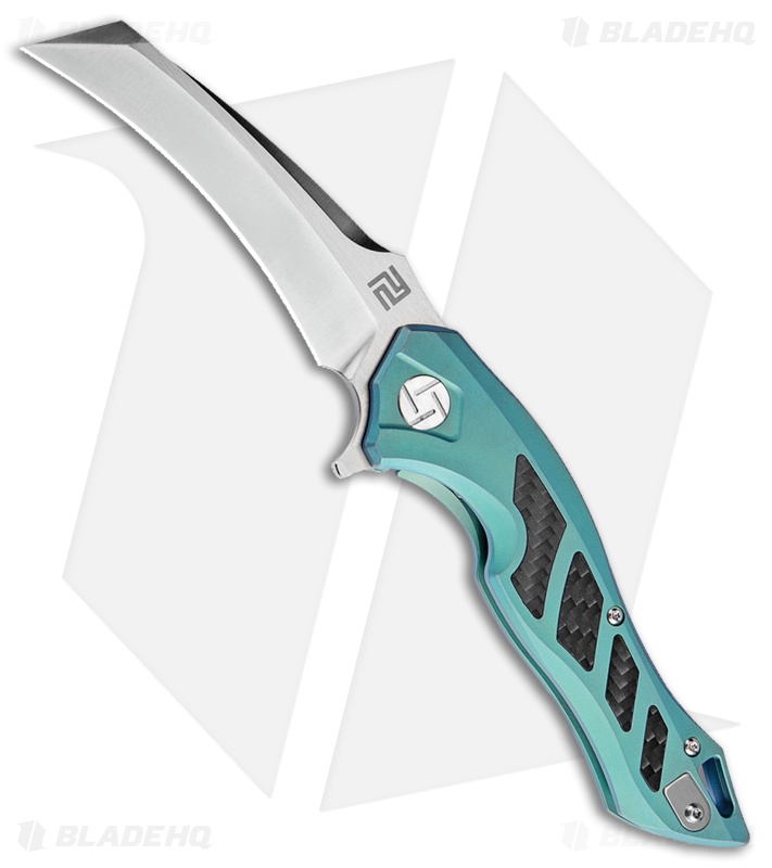 Artisan Cutlery Eagle Liner Lock Knife Green Titanium/CF (3.46" Satin S35VN)